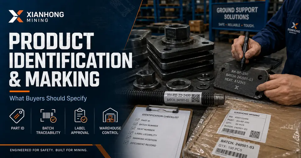 OEM mining ground support components with part numbers, batch labels and traceability records